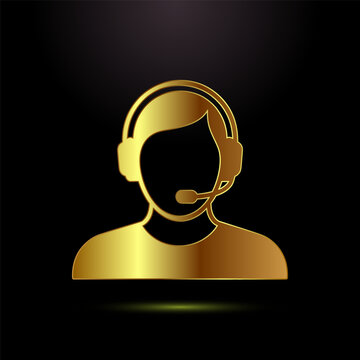 Golden silhouette of person wearing headset with microphone, customer support.