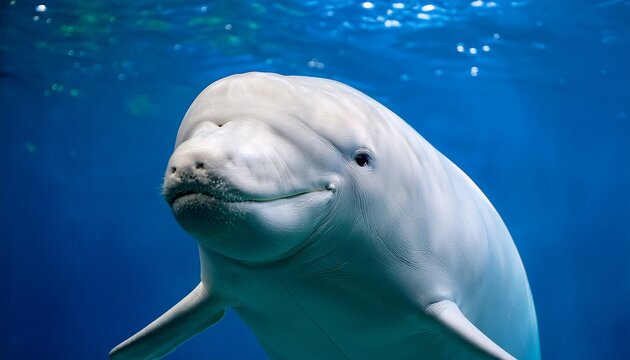 of close up of a beluga whale with a gentle expression showcasing its smooth skin and rounded features