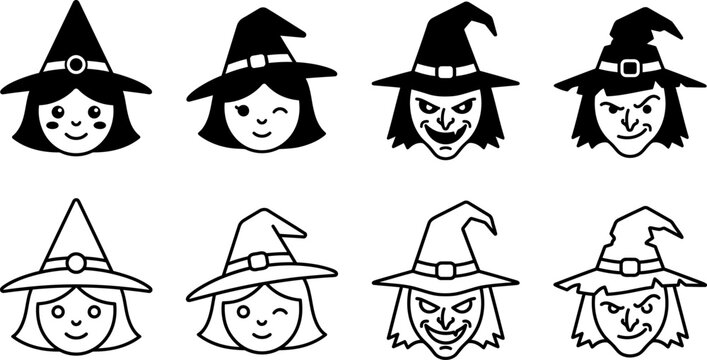 Eight cute and scary witch faces for Halloween