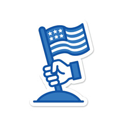 Fototapeta premium Patriotic hand holding American flag sticker for Independence Day and memorial service celebration vector icon design element