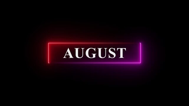 Abstract August text icon animation. Neon shine month August text sign icon animation on isolated on black background.4k motion video.