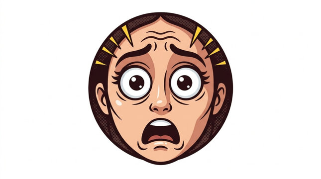 Cartoon face expressing shock and surprise with wide eyes.