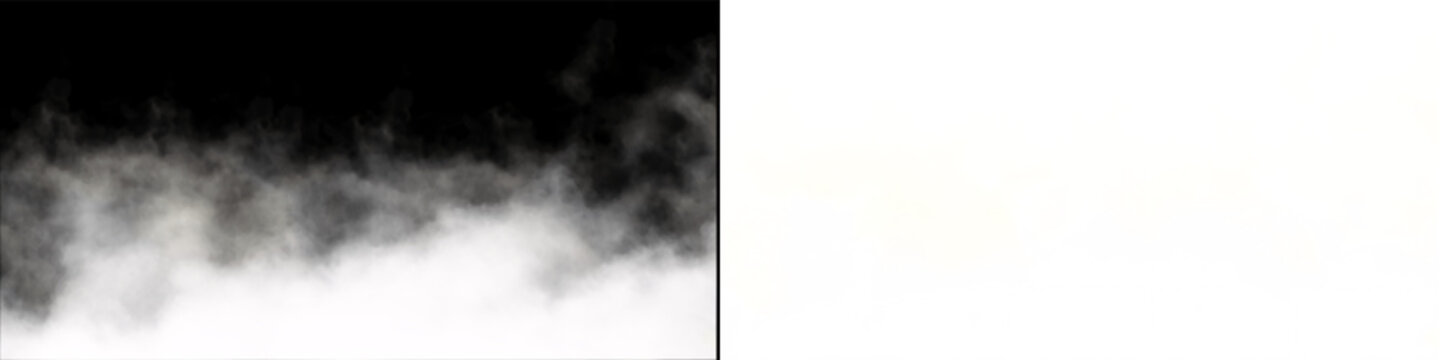 Dense rolling fog layers isolated on transparent background creating cinematic misty atmosphere for creative video editing.