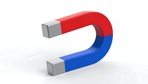 A 3D rendering of a horseshoe-shaped magnet with red and blue halves
