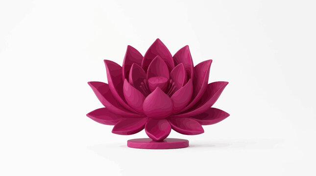 Pink lotus flower sculpture on pedestal indoors with foliage and leaves