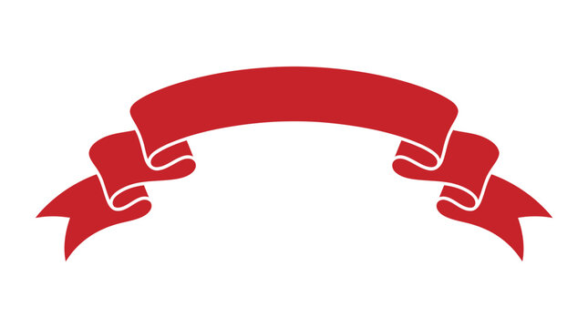 A red ribbon banner with curled ends is illustrated.