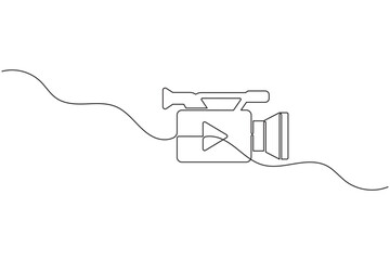 Obraz premium Video camera with play button symbol continuous one line drawing minimal outline vector illustration