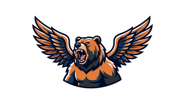 Fierce winged bear illustration symbol logo.