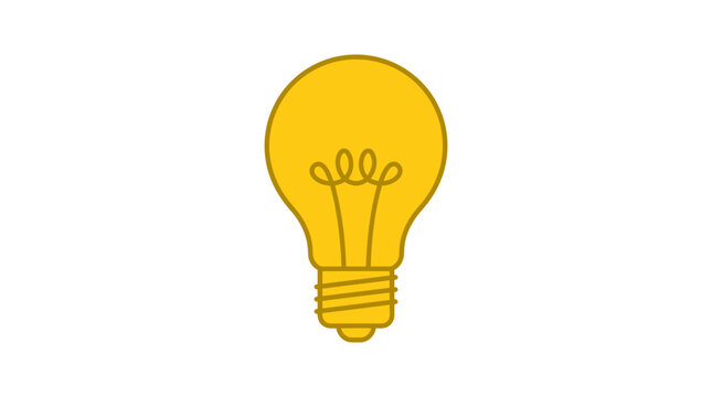 A bright yellow light bulb shines on white