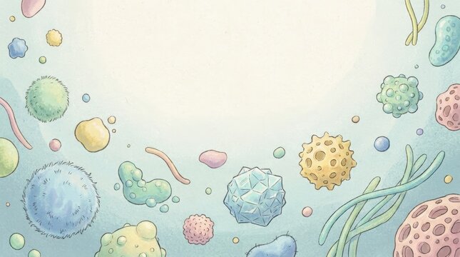 Microscopic organisms diversity in pastel colors