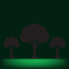 Abstract forest landscape background with black tree silhouettes on deep green gradient © SarifinJahan
