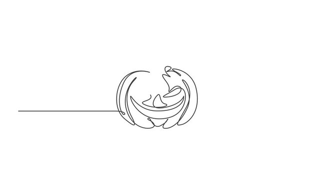 Continuous One Line Drawing of Halloween Jack O Lantern Pumpkin Minimalist Spooky Line Art Vector animation