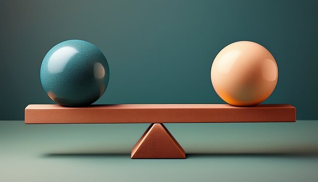 two spheres with different textures smooth and rough balancing on a seesaw