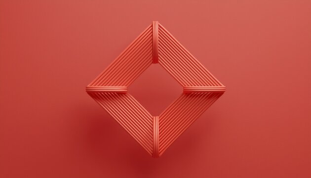 minimalist 3d render of an intersecting loop on a solid coral red background