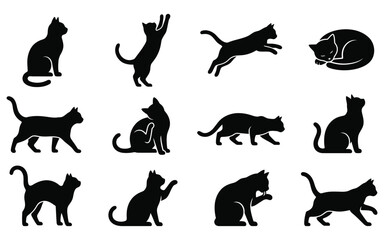 Black cat silhouette set. Feline icons bundle © Creative_Art