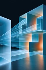 Fototapeta premium Vibrant digital data transfer and network visualization with glowing light beams and abstract architecture