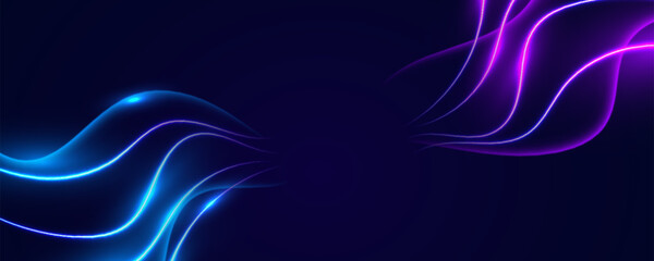 Fototapeta na wymiar Abstract blue and purple neon wave background with glowing light trails