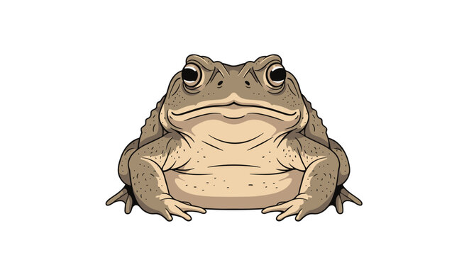 Big grumpy brown toad sitting and facing forward with a grumpy expression isolated on a white background.