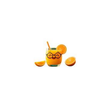 Cute Smiling Orange Juice Character with Glasses | Kawaii Citrus Drink 3D Cartoon Illustration