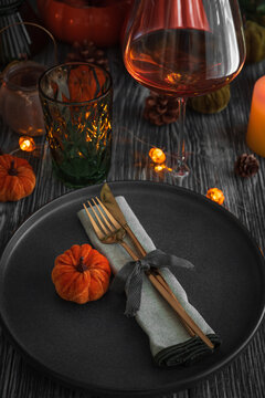 Halloween table setting celebrating autumn dinner party