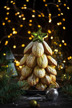 Madeleine cookie stack forming festive Christmas tree