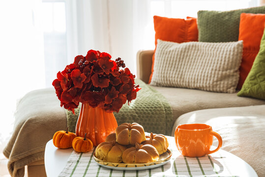 Cozy living room decorating for welcoming autumn season