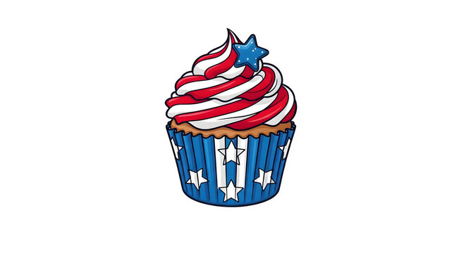 Patriotic american cupcake with stars and stripes frosting isolated on transparent background
