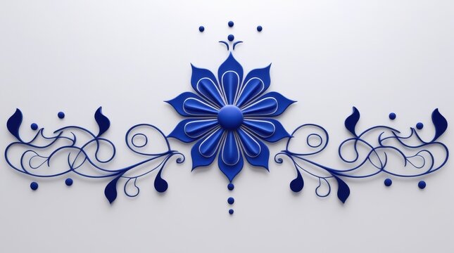 Decorative blue flower ornament with elegant swirls and flourishes
