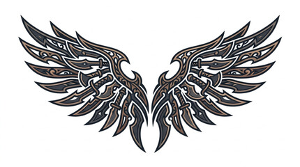 Obraz premium Detailed Black and White Eagle Wings Illustration.