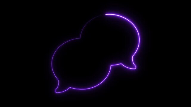 Neon purple speech bubbles glowing on black background, social media chat concept