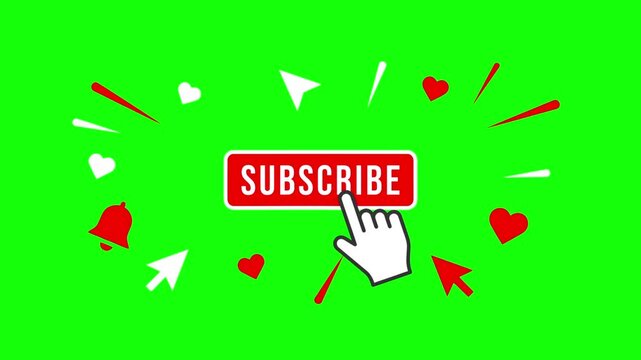 Animated YouTube Subscribe Button for Video Overlay. Like Subscribe Bell Notification Button, subscribe to channel. Green Screen	