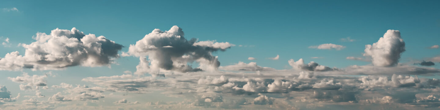 A magnificent panorama of blue sky with cumulus clouds, Aerial view