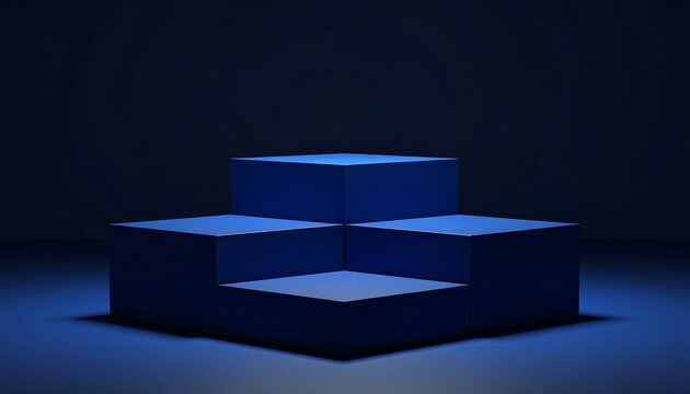 A 3D rendering of four blue cubes stacked in a staggered formation on a dark background
