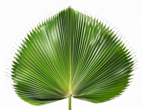 vibrant green palm frond delicate veins isolated on white background