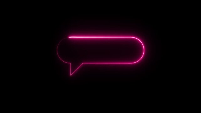 Neon pink glowing speech bubble animation on black background, for social media messaging