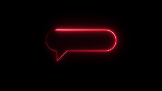 Glowing red neon speech bubble animation on black background, for social media messaging