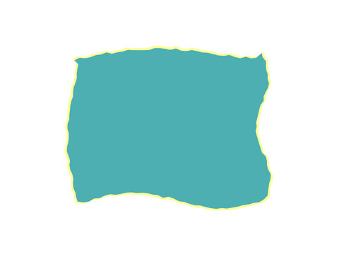 A teal colored rectangular fabric swatch with a thin yellow border outline