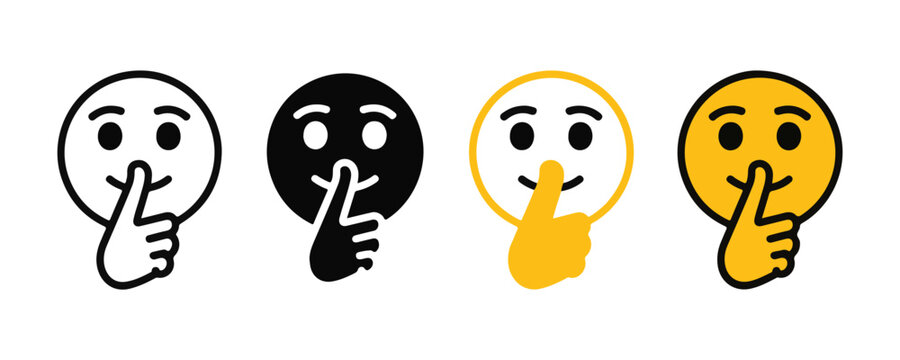 Quiet please emoji icons in outline solid and yellow color style set isolated on transparent background.