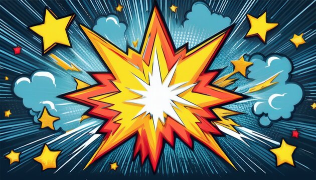 comic book style explosion lightning bolt and shooting star graphics