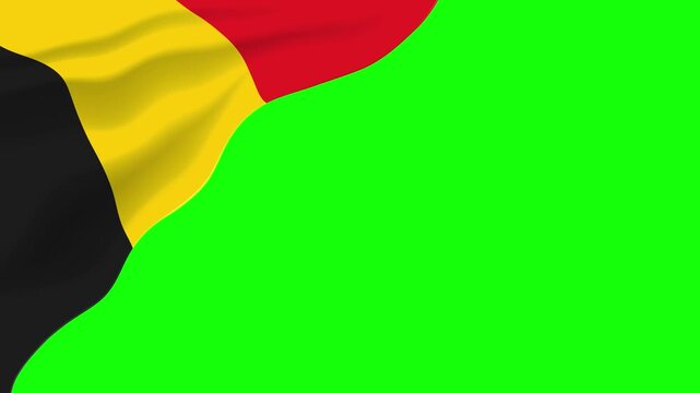 Waving Belgian flag in the corner with green screen background. Perfect for custom videos, news, sports, tourism, and presentations.