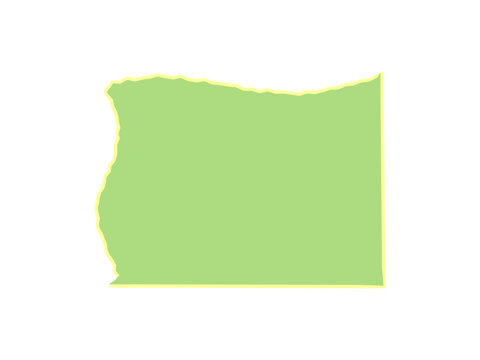 A detailed green map of the state of oregon with a light yellow border outline