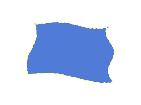 A soft blue rectangular pillow featuring a thin yellow border trim detail