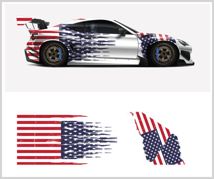 American Flag Racing Car Wrap Design