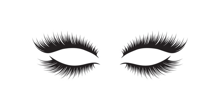 Long thick eyelashes extensions set on transparent background for beauty salon and makeup.