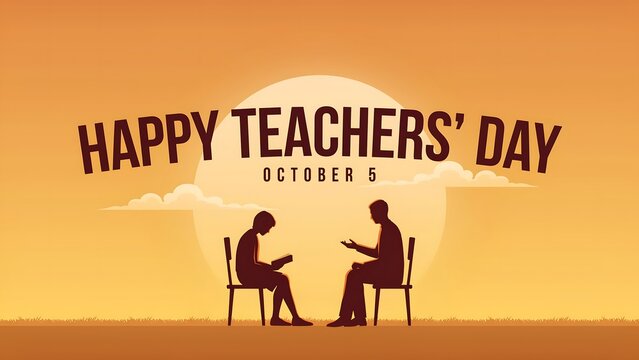Happy teachers' day illustration with student and teacher silhouette