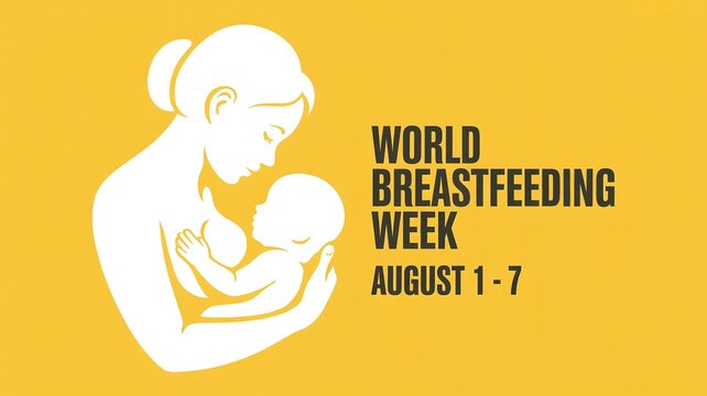 World Breastfeeding Week Poster with White Mother and Baby Silhouette on Yellow