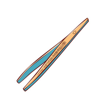 Precision slanted tip tweezers with barcode pattern on inner surface for detailed work