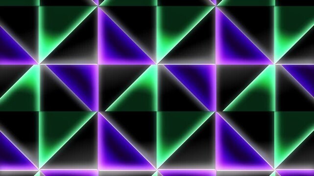 neon triangle pattern design with purple and green glow