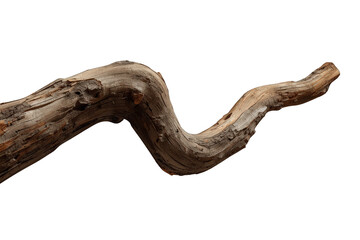 Fototapeta premium Dry wood branch showing natural texture, rough surface, and organic curved shape, ideal for decoration or design elements. Transparent background