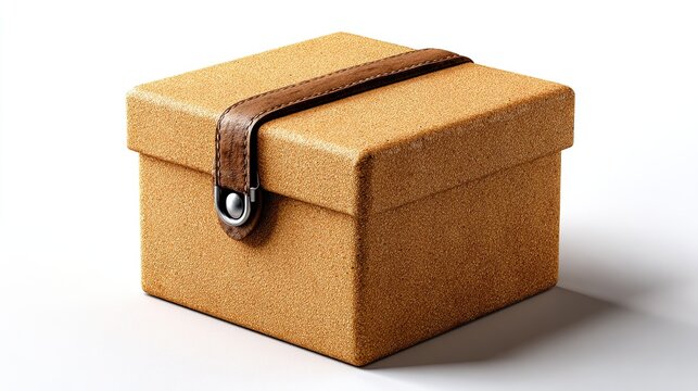 Vintage Box Treasure: A rustic, textured cardboard box with a leather strap and metal clasp, evoking a sense of mystery and hidden treasures, perfect for storage or gifting.